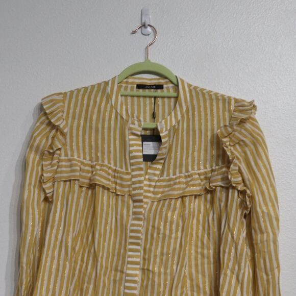 Joe's The Ruffle Bib Yellow Metallic Stripe Button Down Blouse Sz L NWT - Picture 3 of 11